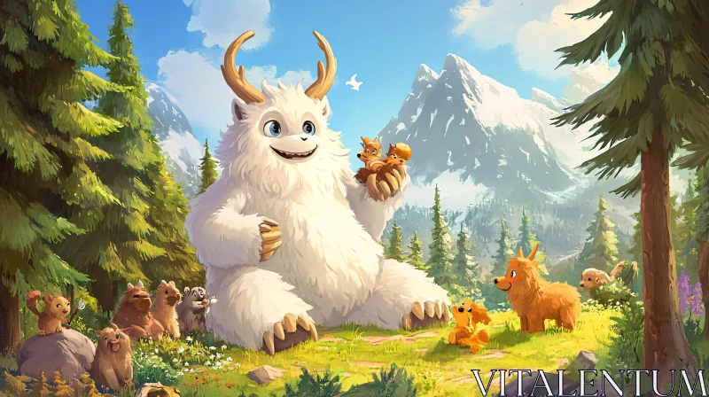 AI ART Friendly Yeti with Animal Companions