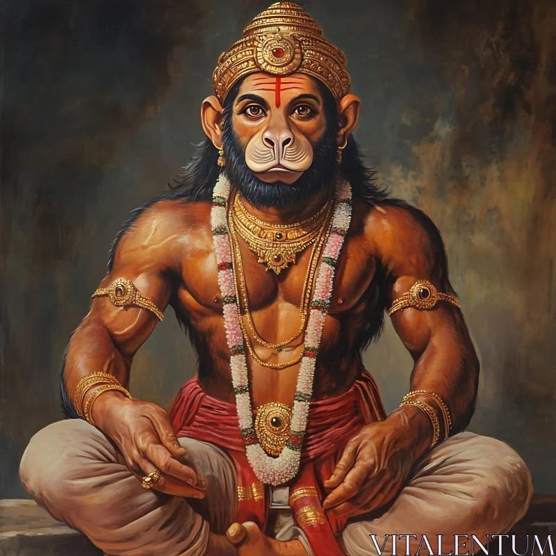 Ornate Hanuman Deity Meditative Art AI Image