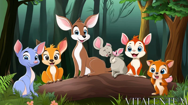 Cute Forest Bunnies Cartoon AI Image