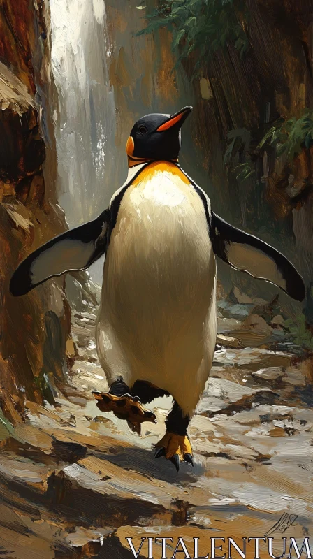 Penguin in a Natural Setting AI Image