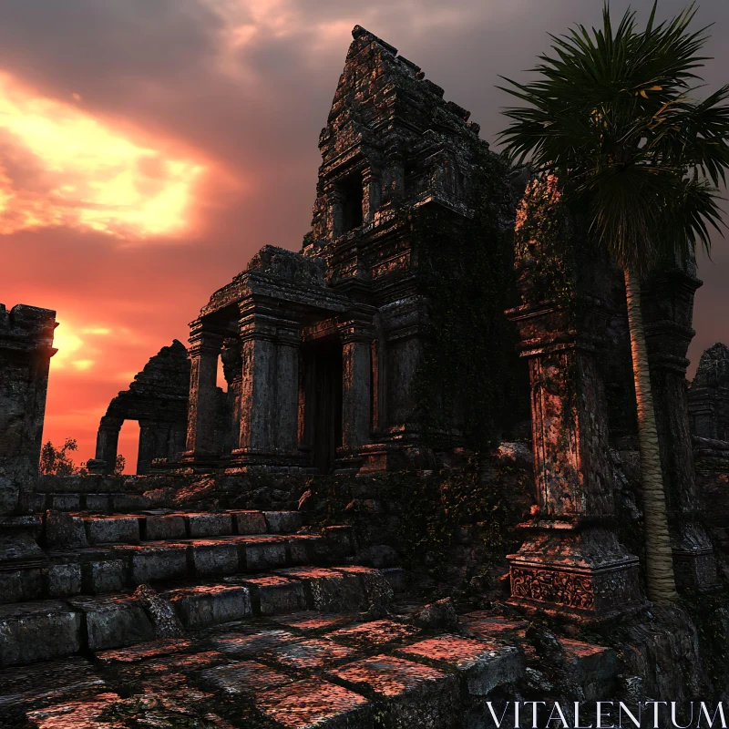 Sunset Over Ancient Temple Ruins AI Image