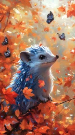 Autumn Hedgehog with Blue Butterflies