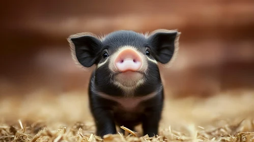 Endearing Piglet Portrait in Farm Setting