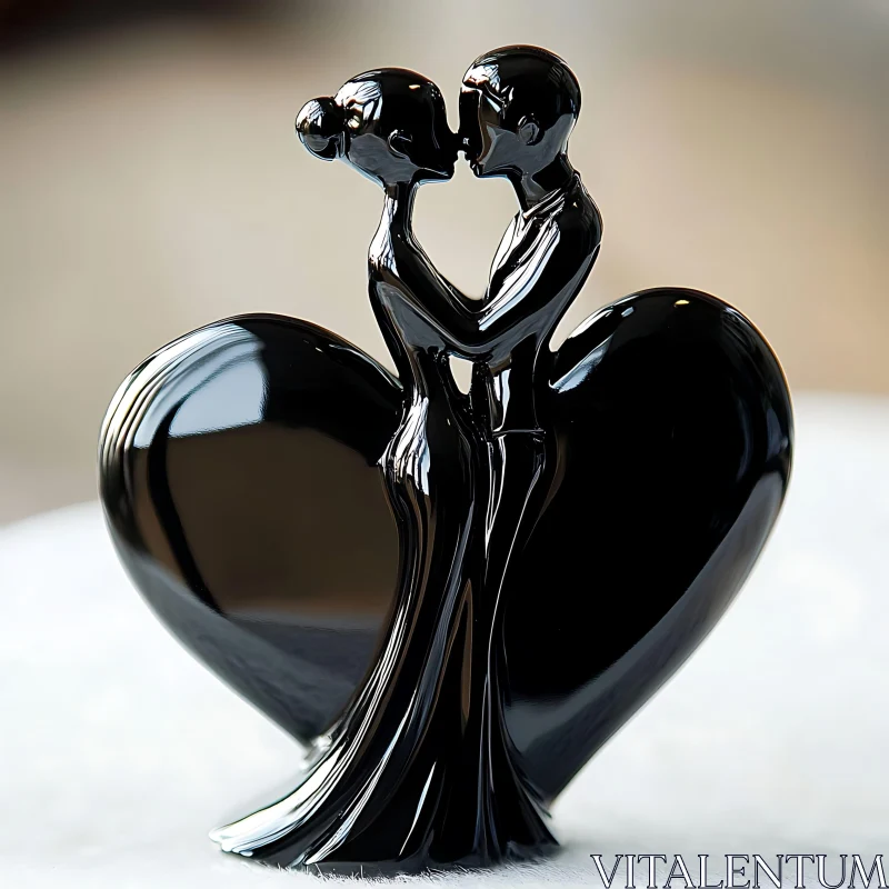 Romantic Black Sculpture of Kissing Couple AI Image