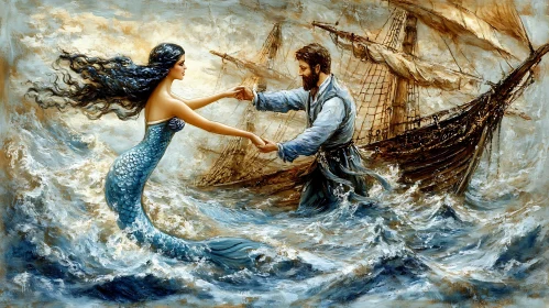 Ocean's Dance: Mermaid and Sailor's Touch