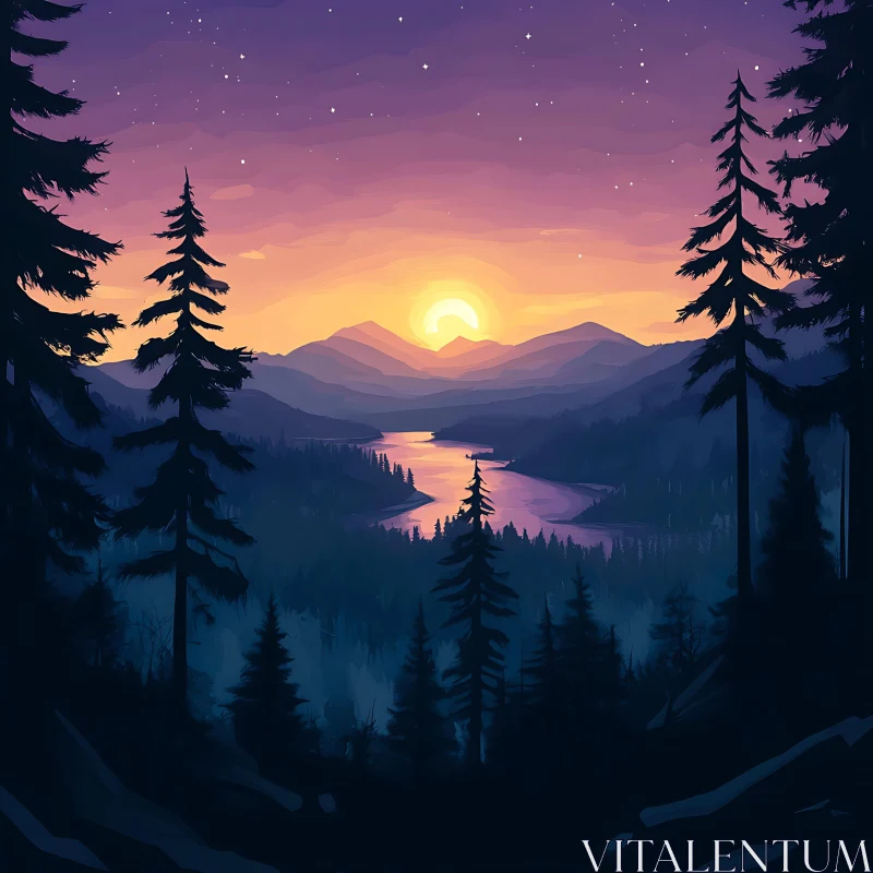 Tranquil Sunset River Scene AI Image