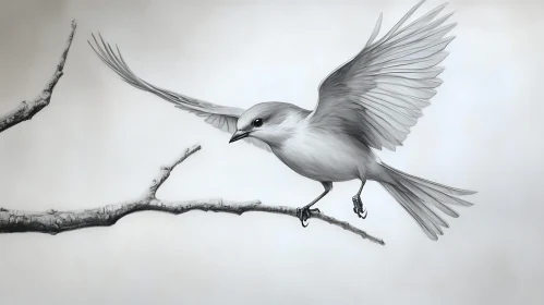 Bird on a Branch Ready to Fly