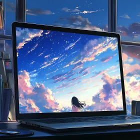 Fantasy Landscape within Laptop Screen