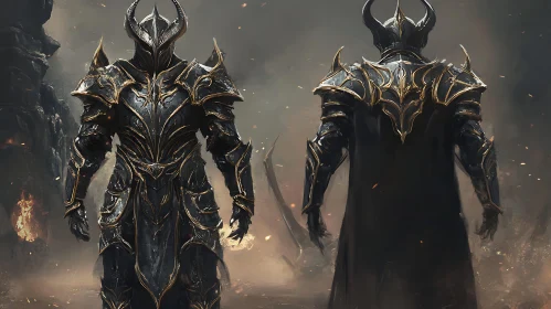 Figures in Dark Armor with Golden Accents