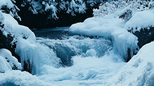 Icy Waterfall in a Snowy Landscape