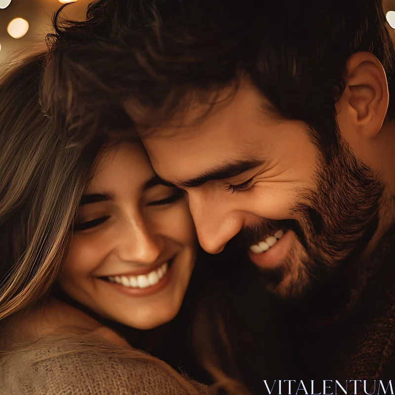 Intimate Couple Portrait with Warm Lighting AI Image