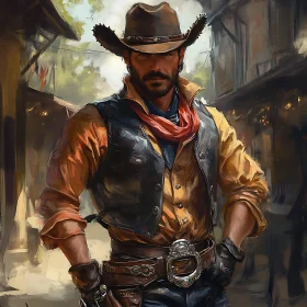 Rugged Cowboy in Old Western Setting