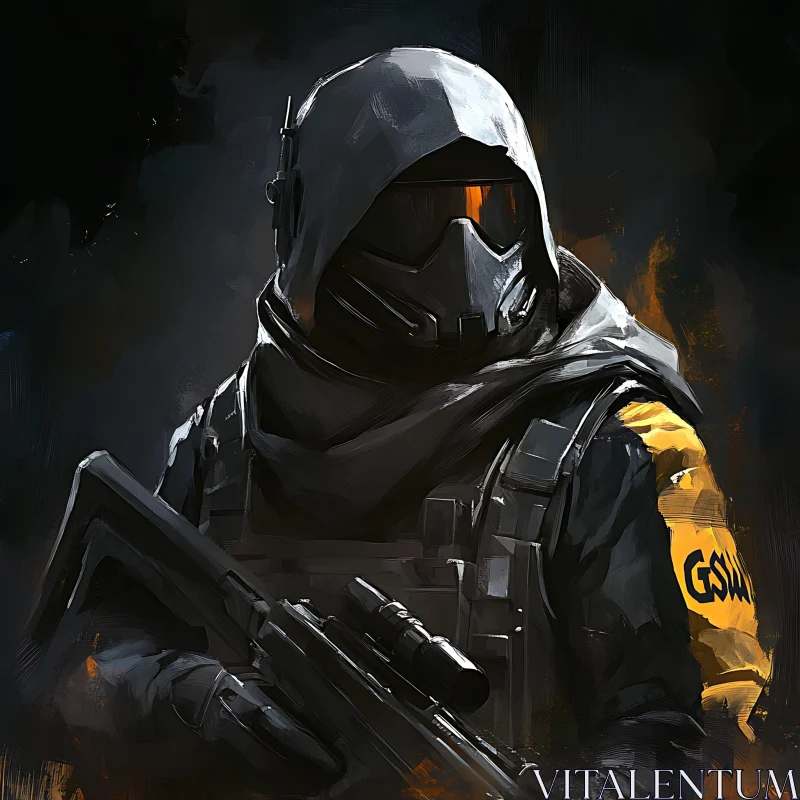 Hooded Soldier with Rifle AI Image