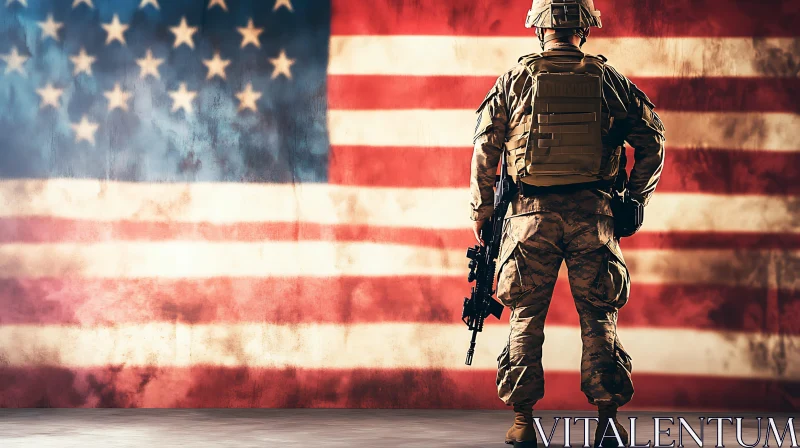 AI ART American Soldier Standing Before Flag