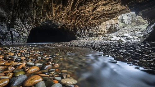 Pebble-Strewn Stream in a Cave