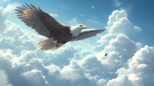 Eagle Gliding Through Clouds
