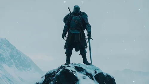 Armored Knight in Winter Landscape