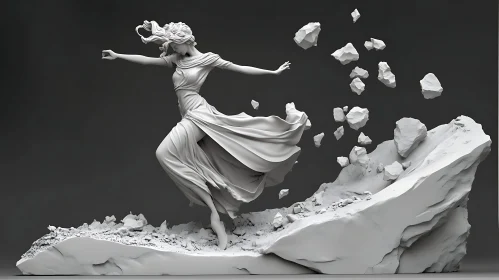 Monochrome Sculpture of Woman with Rocks