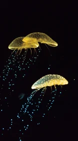 Illuminated Jellyfish in Deep Sea