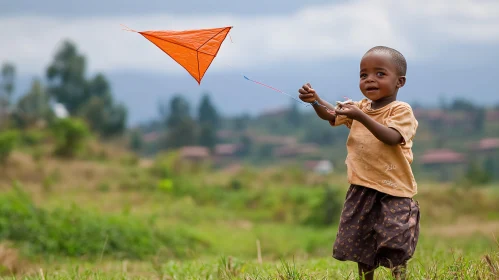 Young Child with Kite in Field