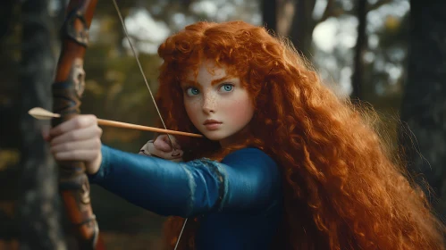 Red-Haired Archer with Bow and Arrow