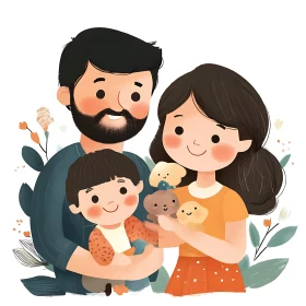Family Love Cartoon Style Artwork