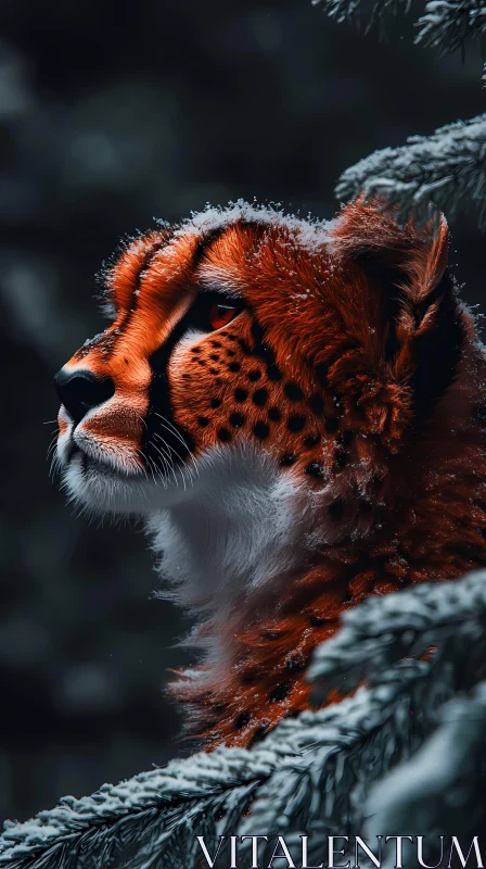 Cheetah in Winter Wilderness AI Image