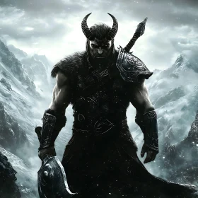 Horned Warrior in Snowy Mountains