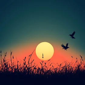 Birds Flying at Sunset