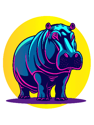 Colorful Hippopotamus Cartoon for POD Design