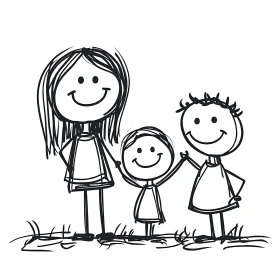 Joyful Stick Figure Family Illustration