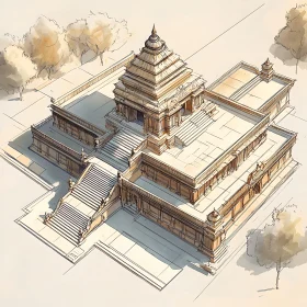 Architectural Sketch of an Ancient Temple