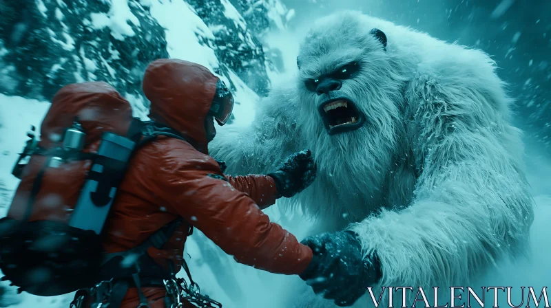 AI ART Mountain Climber Confronts Yeti