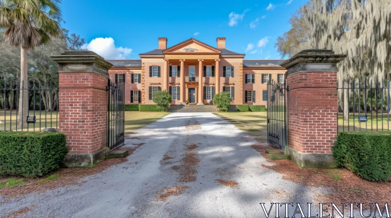 Elegant Red Brick Mansion in Neoclassical Style | Southern Countryside AI Image