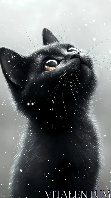 Charming Black Cat with Snowflakes AI Image