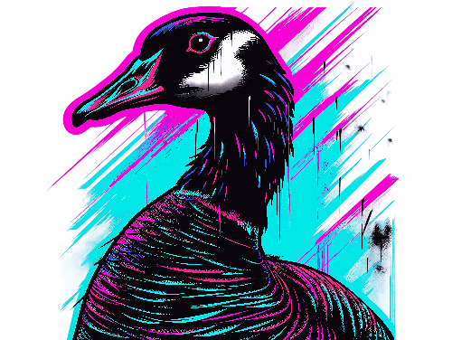 Modern Goose T-Shirt Design with Bold Pink and Blue Patterns