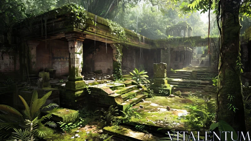 Mysterious Ruined Temple in the Jungle | Digital Painting AI Image