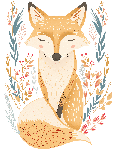 POD Design Serene Fox Illustration with Floral Design for Apparel