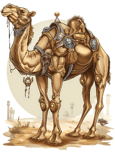 Steampunk Illustration of a Decorated Camel in a Desert POD Design