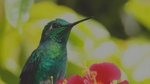 Hummingbird with Red Flower