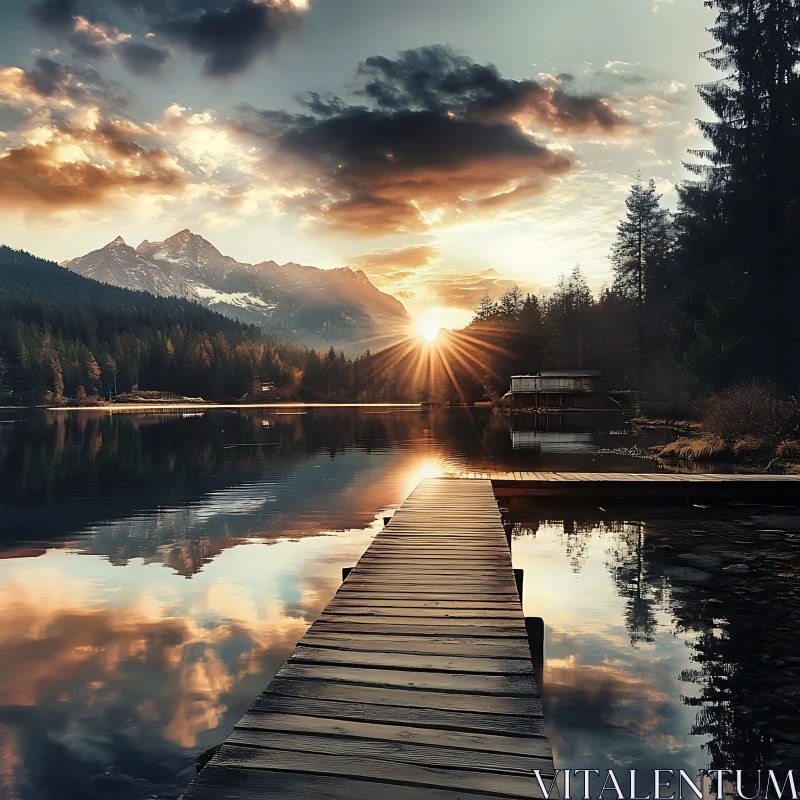 Tranquil Lake and Sunset Reflection AI Image