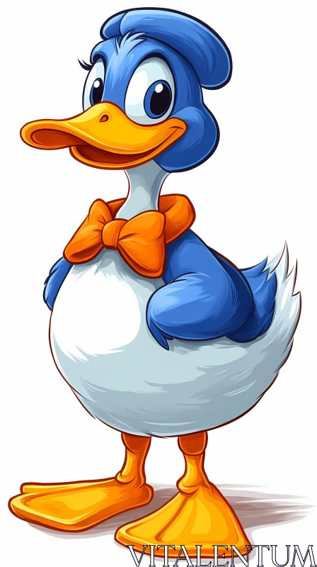 Animated Duck in Orange Bowtie AI Image