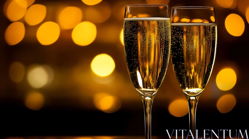 Golden Champagne Flutes Festive Occasion AI Image