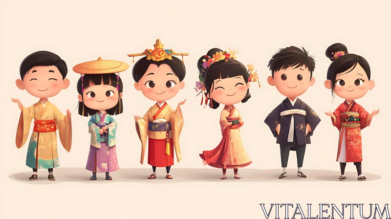 AI ART Cartoon Kids in Colorful Asian Costumes