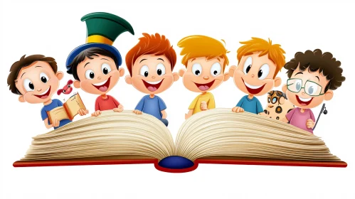 Cartoon Kids and Big Book