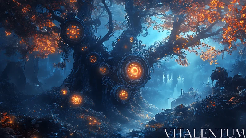 AI ART Mystical Steampunk Tree Artwork