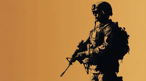 Military Silhouette with Rifle on Patrol