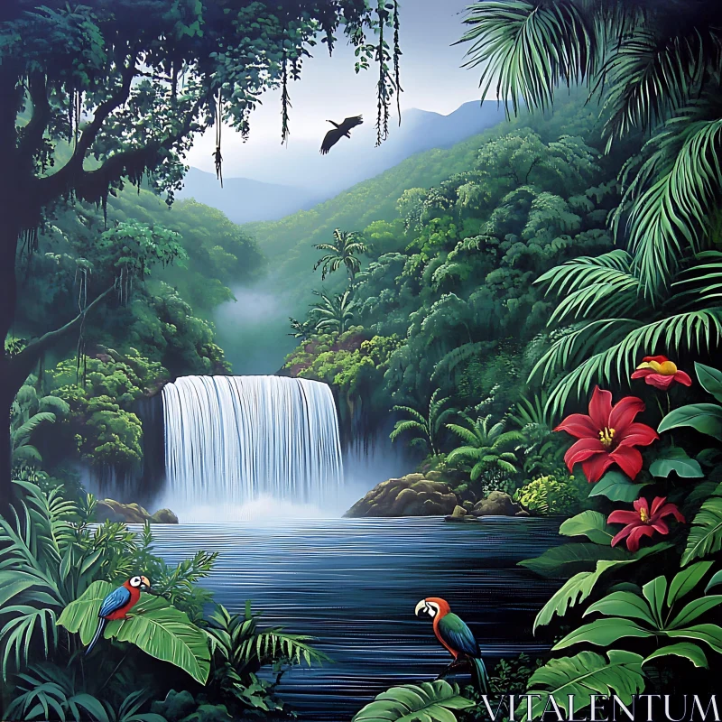 AI ART Tropical Waterfall Paradise