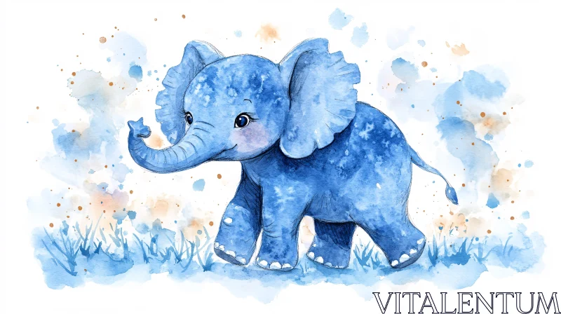 Whimsical Blue Elephant Painting AI Image