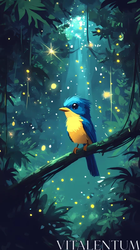 Magical Forest Scene with Bird AI Image